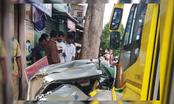 స్కూల్ బస్సు బీభత్సం.. డ్రైవర్కు ఫిట్స్ రావడంతో..