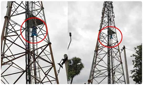 భూ వివాదంతో.. సెల్ టవర్ ఎక్కిన మహిళ..