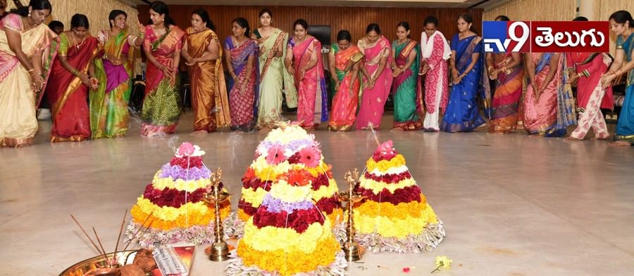 Assembly staff playing bathukamma celebration  inside the Assembly premises on Monday.