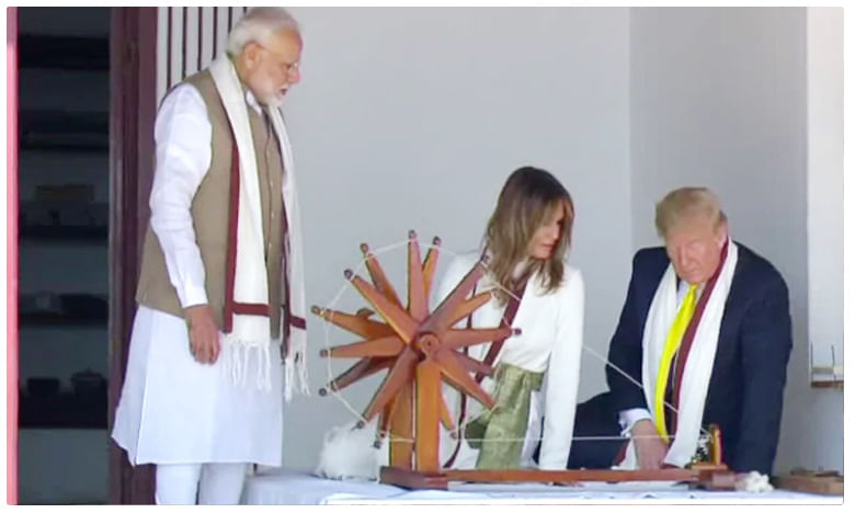 Namaste Trump: గాంధీజీ చరఖాతో నూలు వడికిన ట్రంప్ దంపతులు