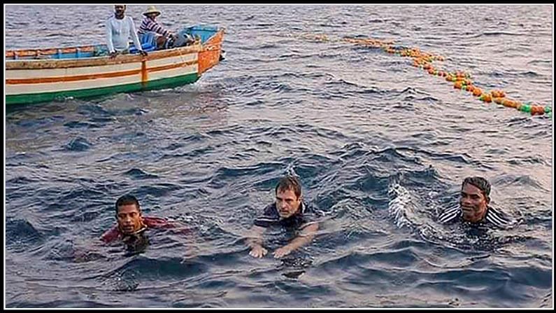 rahul gandhi jumps into sea in kerala, kerala, kollam, congress leader rahul gandhi, sea, swim, fishermen, fish, rahul swim,
