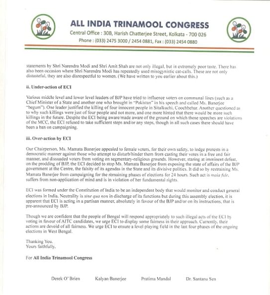 Tmc Alleges In Letter To Poll Panel 1