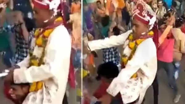 Viral Video: వరుడిని భుజాలపై ఎత్తుకుని స్టెప్పులేసిన స్నేహితుడు.. క్షణాల్లో సీన్ రివర్స్.. ఫన్నీ వీడియో వైరల్!