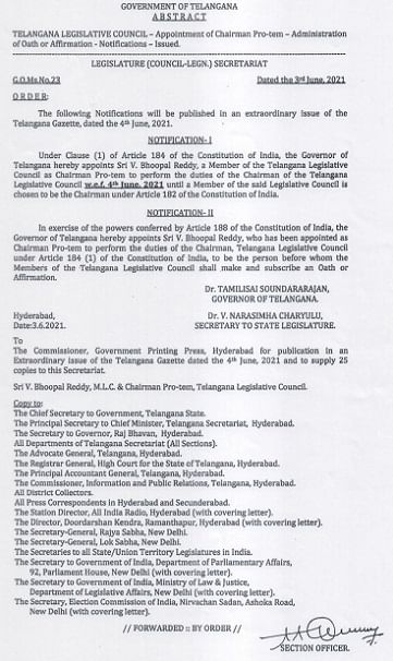 Telangana Legislative Council Protem Chairman
