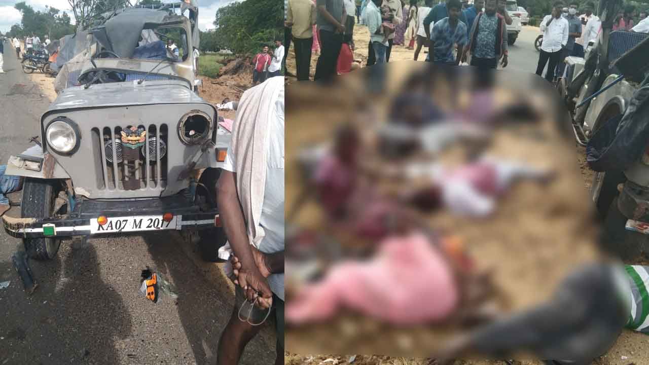 Accident: ఆంధ్రప్రదేశ్​- బెంగళూరు జాతీయ రహదారిపై ఘోరం.. లారీ - జీప్ ఢీ కొని ఏడుగురు దుర్మరణం