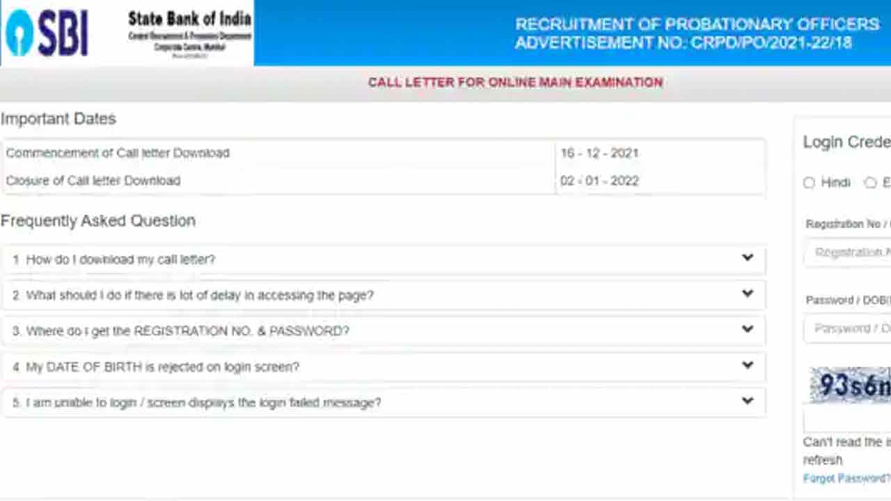 Sbi Po Mains Admit Card 202