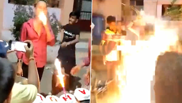 Viral Video: బర్త్ డే పార్టీలో స్నేహితుల అత్యుత్సాహం.. ఒక్కసారిగా ఎగసిపడిన మంటలు.. నెట్టింట్లో వైరలవుతోన్న వీడియో..
