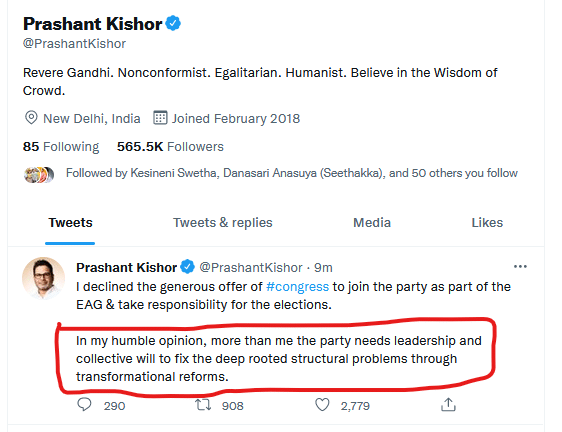Prashant Kishore Tweet