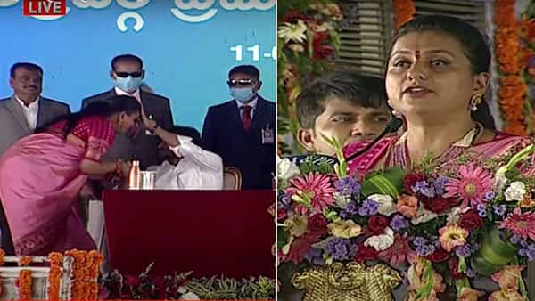Minister RK Roja: ప్రమాణస్వీకారం వేళ రోజా ఎమోషనల్.. జగన్కు పాదాభివందనాలు..