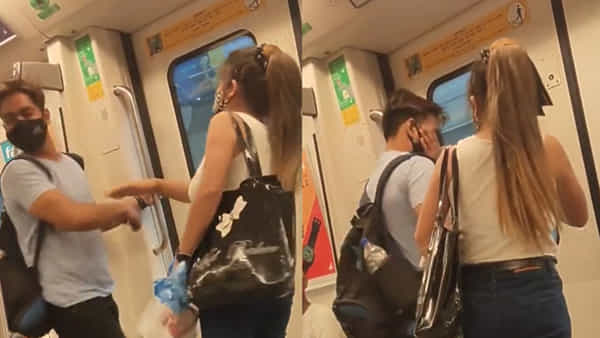 Viral Video: ప్రేమికుల మధ్య చిచ్చుపెట్టిన టీ షర్ట్.. మెట్రోలో అందరి ముందే ఎలా కొట్టుకున్నారో మీరే చూడండి