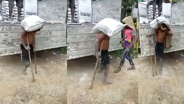 Viral Video: ఒంటికాలిపై సిమెంట్ బస్తాలు మోస్తోన్న వ్యక్తి.. హ్యాట్సాఫ్ చెబుతోన్న నెటిజన్స్.. వైరల్ వీడియో