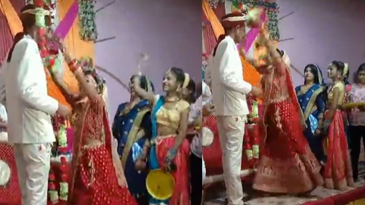 Viral Video: పెళ్లివేడుకలో ఫన్నీ సీన్.. వరుడి మెడలో మాల వేసేందుకు వధువు తంటాలు..