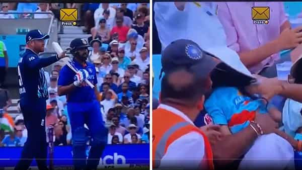 Watch Video: భారీ సిక్సర్ బాదిన హిట్మ్యాన్.. పెవిలియన్లో చిన్నారికి తాకిన బంతి.. వైరల్ వీడియో..