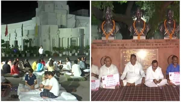 AAP vs BJP: ఢిల్లీలో కొనసాగుతున్న హైడ్రామా.. అసెంబ్లీ ఆవరణలో ఆప్, బీజేపీ ఎమ్మెల్యేల పోటాపోటీ నిరసనలు