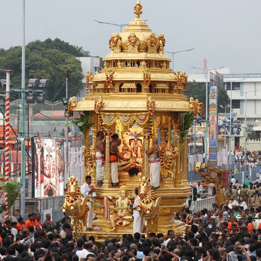  బ్రహ్మోత్సవాల్లో ఆరో రోజు ఉదయం స్వామివారు హనుమంత వాహనంపై ఊరేగుతూ భక్తులకు దర్శనమిస్తారు. స్వామివారు సాయంత్రం శ్రీదేవి, భూదేవిలతో కలిసి మలయప్ప స్వామి స్వర్ణ రథంపై ఊరేగుతారు. ఈ వాహన సేవలో పాల్గొనే భక్తులకు లక్ష్మీ కటాక్షం లభిస్తుందని నమ్మకం. 
