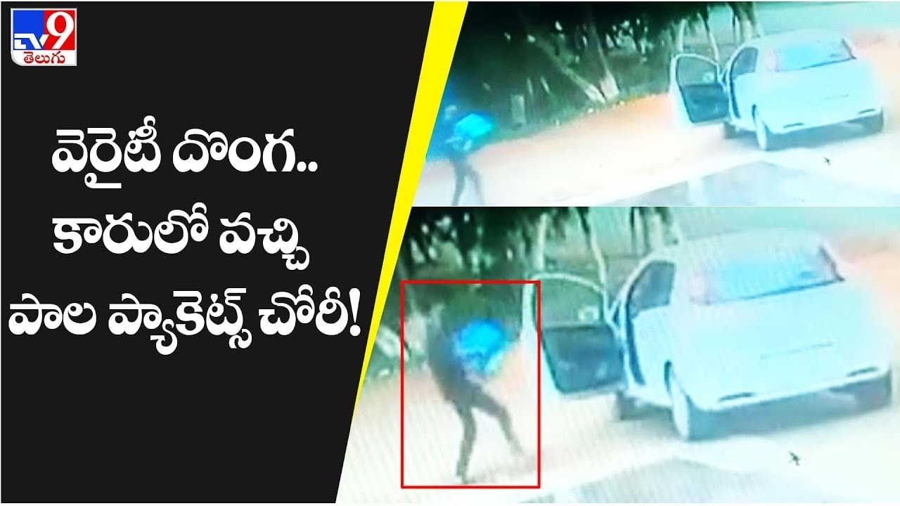 Viral Video: వెరైటీ దొంగ.. కారులో వచ్చి పాల ప్యాకెట్స్‌ చోరీ !!