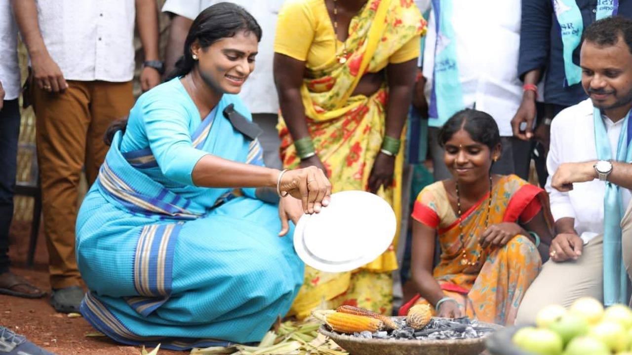 YS Sharmila: పాదయాత్రలో అరుదైన ఘటన.. మొక్కజొన్న పొత్తులను కాల్చిన షర్మిల.. చిరు వ్యాపారులకు అండగా ఉంటామని హామీ