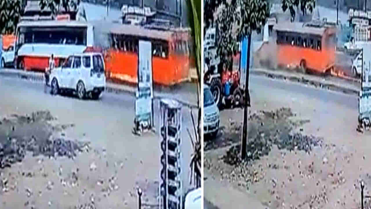 RTC Bus Accident: హైవేపై ఆర్టీసీ బస్సు బీభత్సం.. బ్రేకులు ఫెయిలై.. మంటలు చెలరేగి.. ఇద్దరు దుర్మరణం..