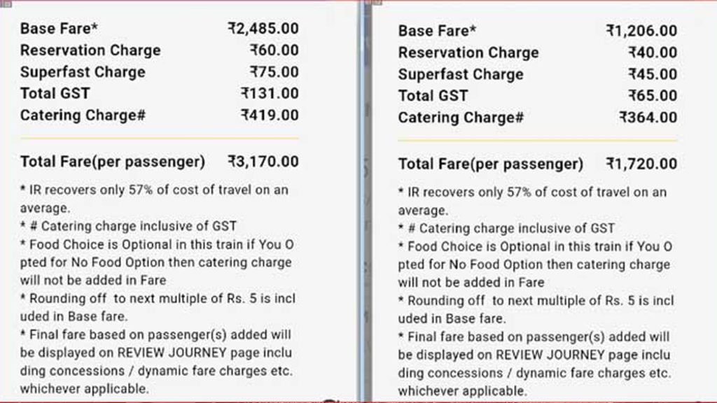 Vande Bharat Ticket Price