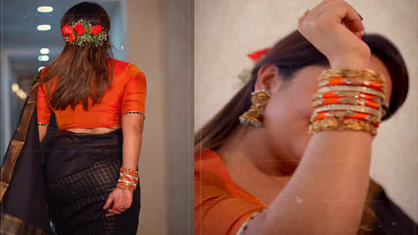 చీరకట్టు.. చేతికి గాజులు చూపిస్తూ మురిసిపోతోన్న ఈ ముద్దుగుమ్మను గుర్తుపట్టారా? బోలెడు ఫ్యాన్ ఫాలోయింగ్ ఉందండోయ్..