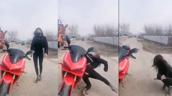 Girl Video Viral: అతి చేస్తే అంతే మరి.. స్టైల్గా బైక్ ఎక్కాలనుకున్న యువతి.. కట్ చేస్తే..
