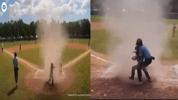 Dust Devil: బేస్ బాల్ మ్యాచ్ ఆడుతుండగా సుడిగాలిలో చిక్కుకున్న బాలుడు.. కాపాడిన అంపైర్ .