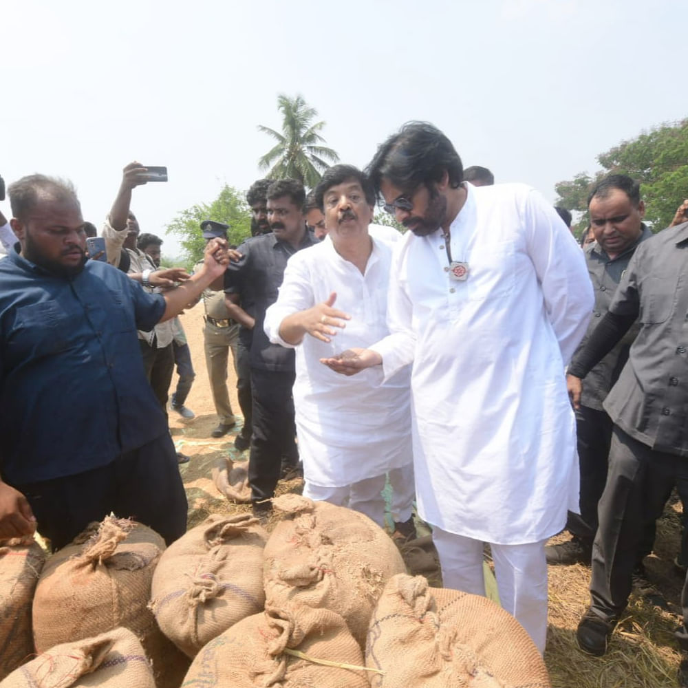 ఆవ భూముల కారణంగా నష్టపోయిన రైతుల పంట పొలాలు పరిశీలించేందుకు జనసేన అధ్యక్షుడు పవన్‌ కల్యాణ్‌ రాజమండ్రి వచ్చారు. ఎయిర్‌పోర్టులో ఆయనకు జనసేన కార్యకర్తలు ఘనస్వాగతం పలికారు. రాజమండ్రి రూరల్‌ నియోజకవర్గానికి వచ్చి అక్కడి నుంచి వేమగిరి, జొన్నాడ,కొత్తపేట మీదుగా అవిడి చేరుకున్నారు. అక్కడ పంట నష్టపోయిన రైతులతో మాట్లాడి మొలకలు వచ్చిన ధాన్యాన్ని పరిశీలిస్తున్నారు.