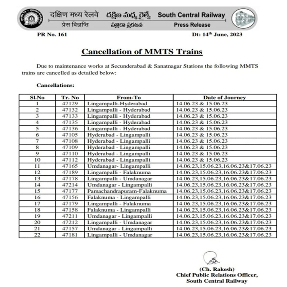 Cancelled Mmts Trains List