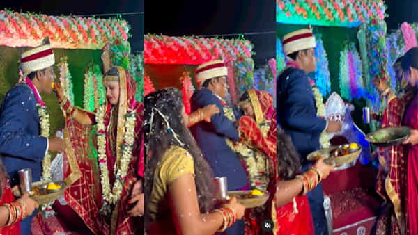 Viral Video: జయమాల సమయంలో వధూవరులు స్వీట్ తినిపించుకునే సాంప్రదాయం.. వరుడు ఫోర్స్గా చేసిన పనికి వధువు షాకింగ్ రియాక్షన్..