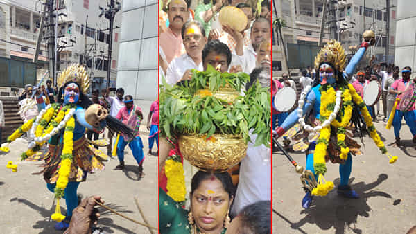 Bangaru Bonam: శాకాంబరీగా బెజవాడ దుర్గమ్మ దర్శనం.. బంగారు బోనాన్ని సమర్పించిన భాగ్యనగర వాసులు