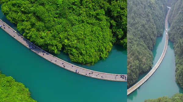 Floating Bridge: చైనాలో ఈ వంతెన ఓ అద్భుతం.. ప్రకృతి అందాలు, నీటిపై తేలియాడుతూ నడిచే కార్లు..