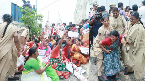 మహిళా కమిషన్ ఆఫీస్ ఎదుట ‘వీర మహిళల’ నిరసన.. పవన్ కల్యాణ్పై అనుచిత వ్యాఖ్యలు చేశారంటూ..