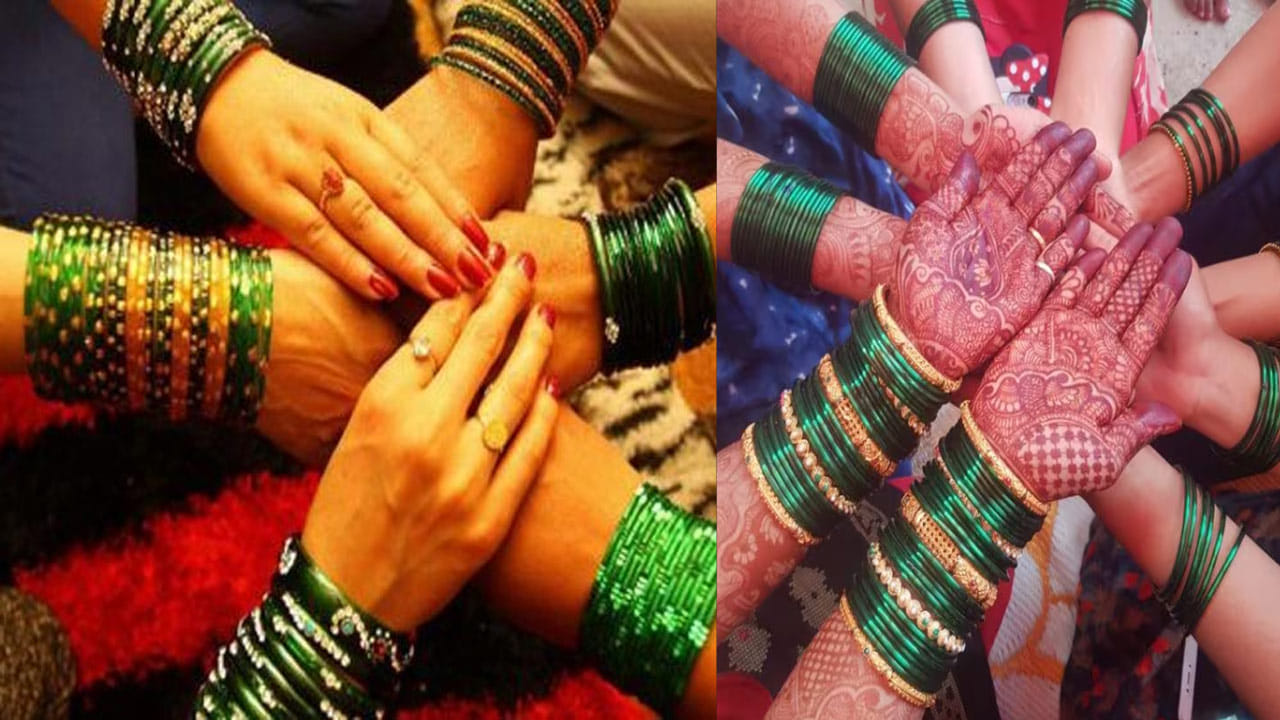 మహిళలు కూడా శ్రావణ మాసంలో పచ్చని, ఎర్రని గాజులు ధరిస్తారు. ఈ సందర్భంగా ఆకుపచ్చ రంగు బ్యాంగిల్స్తో పాటు మల్టీకలర్ బ్యాంగిల్స్ కూడా ధరించవచ్చు. మీరు రంగురంగుల బ్యాంగిల్స్ కు కంకణాలు సైడ్ బ్యాంగిల్స్ గా ధరించవచ్చు.