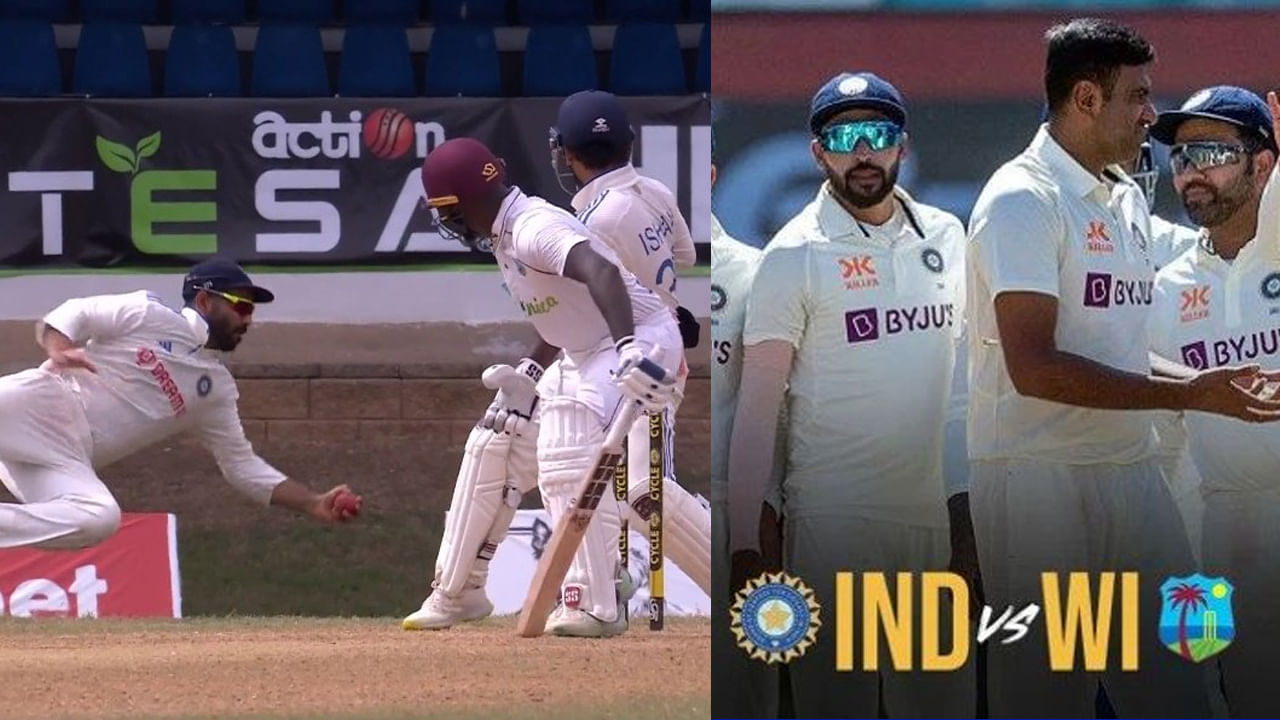 IND vs WI 2nd Test: గాల్లోకి దూకి ఒంటి చేత్తో కళ్ళు చెదిరే క్యాచ్.. రహానే మెరుపు వేగం చూస్తే నోరెళ్లబెట్టాల్సిందే..