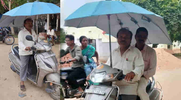 Telangana: అదిరిందయ్యా ఐడియా..! బైక్‌పై వెళ్లేవారికి ఎండ, వాన నుంచి రక్షణ ఇలా..