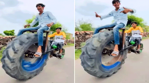 Watch Viral Video: ఏం టాలెంట్ రా బాబూ..! బైక్కి ట్రాక్టర్ టైర్ బిగించి బలాదూర్.. ఈ ఐడియా ఇంకేవరికీ రాదులే..!