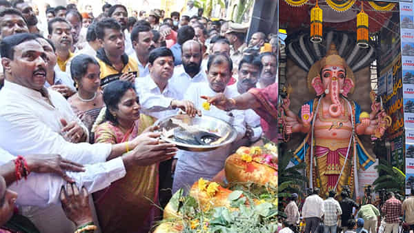 Khairatabad Ganesh: వైభవంగా ఖైరతాబాద్ మహా గణేశుడికి ప్రాణ ప్రతిష్ఠాపనోత్సవం.. బారులు తీరిన భక్తులు