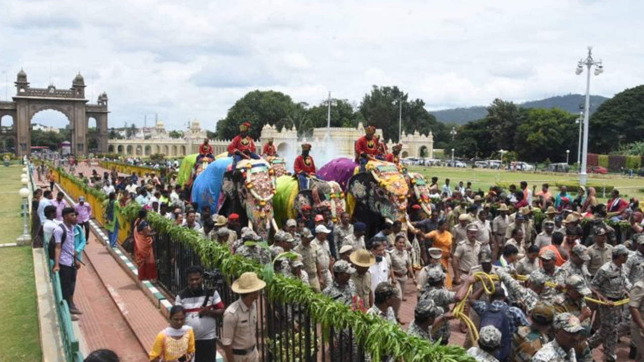 ప్రపంచ ప్రఖ్యాతి గాంచిన మైసూర్ లో జరిగే దసరా ఉత్సవాలకు 400ల ఏళ్లకు పైగా చరిత్ర ఉంది. మొట్టమొదటిసారిగా కీ.శ 1610 ప్రాంతంలో దసరా ఉత్సవాలు ప్రారంభించారు. ఈ దసరా ఉత్సవాల్లో ఏనుగులు ఊరేగింపు అత్యంత ప్రసిద్ధిగాంచింది.అంతేకాదు వాస్తవంగా మైసూరు దసరా ఉత్సవాలు ఓ చరిత్ర, సాహిత్యం, క్రీడలు, సంసృతి, సంప్రదాయాల కలబోసిన ప్రత్యేక సంగమం. ఈ ఏడాది దసరా ఉత్సవాల ప్రారంభోత్సవాల్లో భాగంగా గజరాజులకు స్వాగతం పలికారు 



 
 