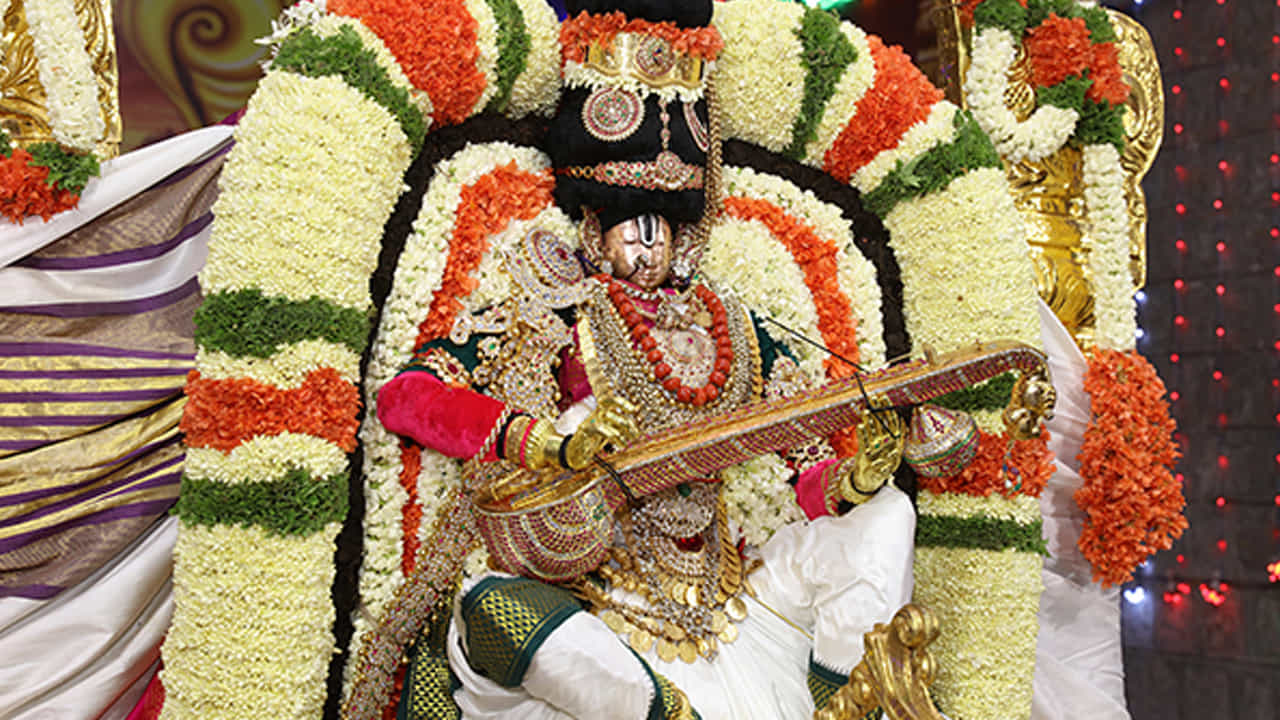 శ్రీవారి నవరాత్రి బ్రహ్మోత్సవాల్లో భాగంగా రెండో రోజైన సోమవారం రాత్రి శ్రీమలయప్పస్వామివారు సరస్వతి అలంకారంలో వీణ ధరించి హంస వాహనంపై తిరుమాడ వీధులలో విహరిస్తూ భక్తులను అనుగ్రహించారు. వాహనసేవలో వివిధ కళాబృందాల ప్రదర్శనలు భక్తులను అలరించాయి.