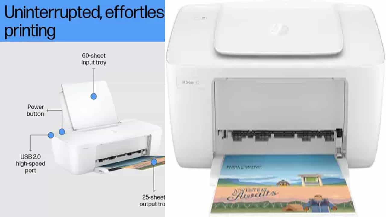 HP DeskJet 1212: తక్కువ ధరలో అందుబాటులో ఉన్న బెస్ట్ ప్రింటర్స్లో హెచ్పీ డెస్క్జెట్ 1212 ఒకటి. ఈ ప్రింటర్ అసలు ధర రూ. 3,112 కాగా, డిస్కౌంట్లో భాగంగా రూ. 2699కి సొంతం చేసుకోవచ్చు. యూఎస్బీతో ఈ ప్రింటర్ను కనెక్ట్ చేసుకోవచ్చు. కలర్ ప్రింట్ స్పీడ్ (ఏ4 సైజ్) 5.5 ఐపీఎమ్గా ఉంది.