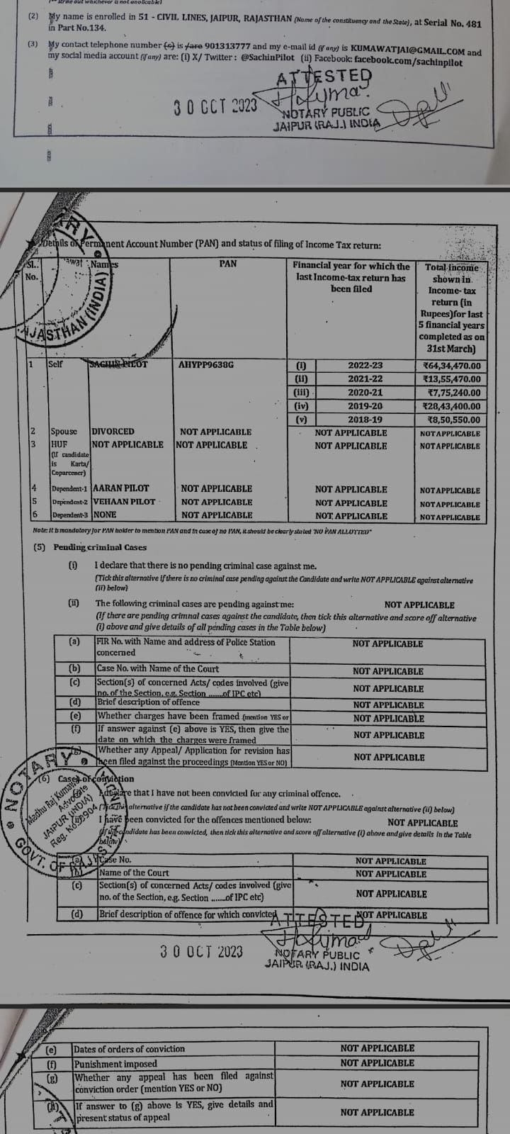 Sachin Pilot Affidavit