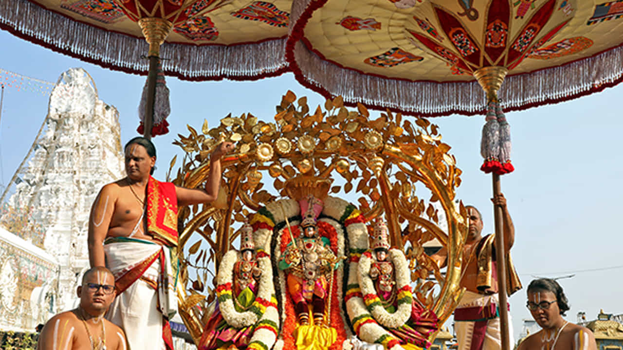 వాహనసేవలో పెద్దజీయర్స్వామి, చిన్నజీయర్స్వామి, టీటీడీ ఛైర్మన్ శ్రీ భూమన కరుణాకర్ రెడ్డి, ఈవో శ్రీ ఎవి.ధర్మారెడ్డి తదితర అధికారులు పాల్గొన్నారు.