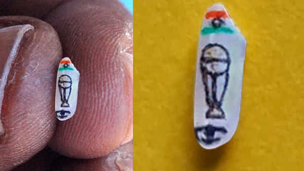 Micro Art on Rice: బియ్యపు గింజంత సైజుతో వరల్డ్ కప్.. మెగా ఫైనల్ మ్యాచ్ ముందు అందర్ని ఆకర్షించేలా..