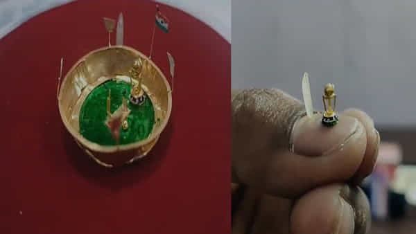 Micro Art: క్రికెట్ పిచ్, వికెట్స్, వరల్డ్ కప్, స్టేడియం అన్ని బంగారమే.. స్వర్ణకారుడి ప్రతిభకు సలామ్ అనాల్సిందే..