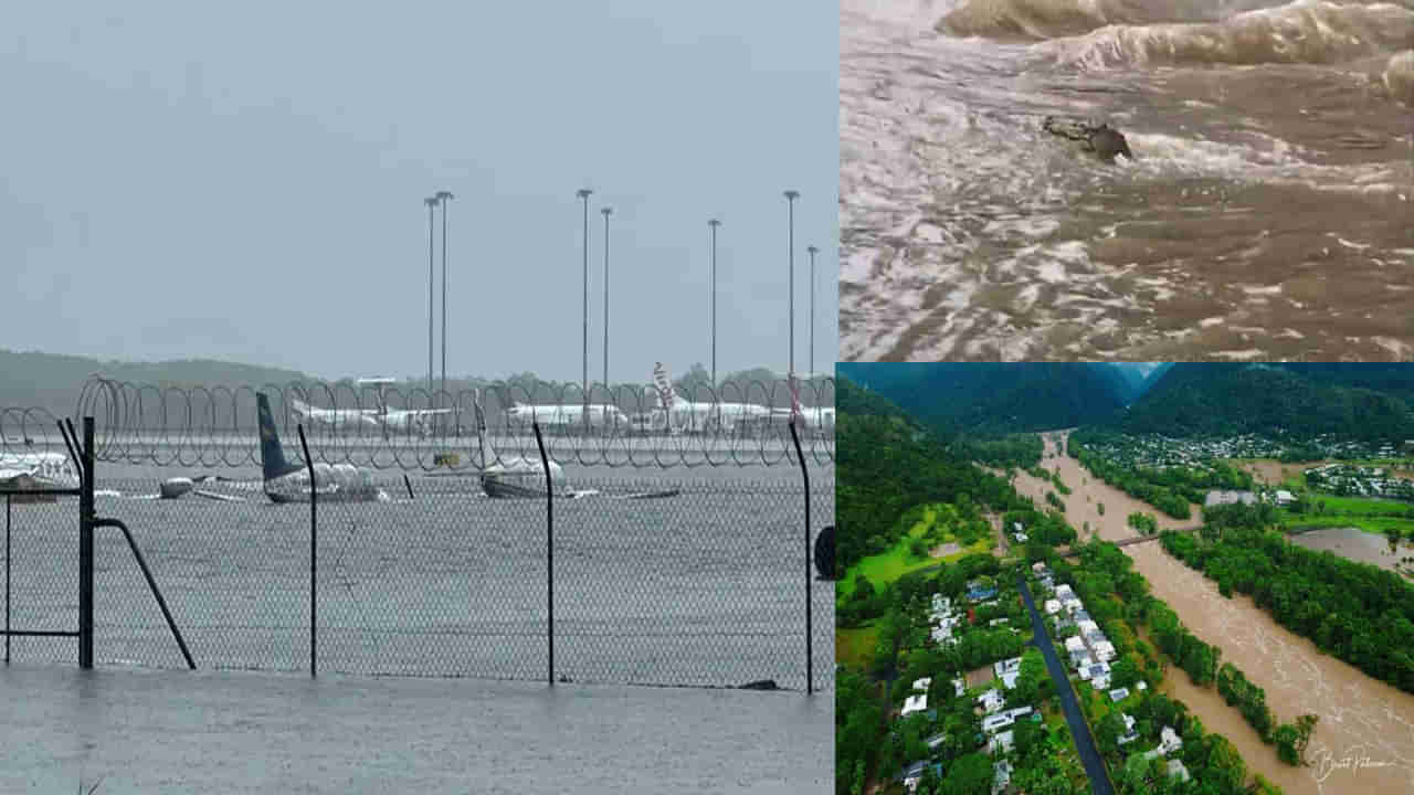 Queensland floods: భారీ వర్షాలతో ఇక్కడ వింతైన దృశ్యం.. నీటిలో మునిగిన భవనాలు, విమానాలు, రోడ్డుపై ఈత కొడుతున్న మొసళ్లు...