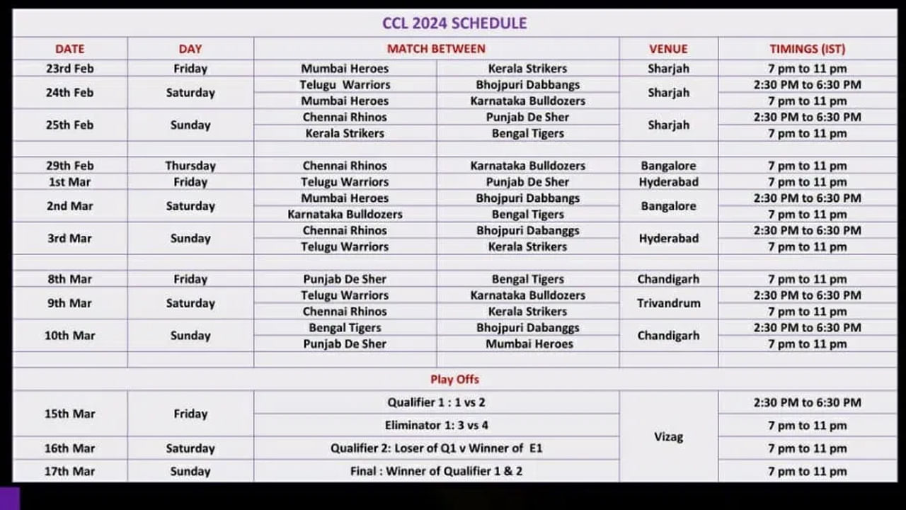 Ccl Schedule