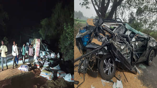 Telangana: వెంటాడిన మృత్యువు.. లారీ నుండి కారుపై పడ్డ ధాన్యం బస్తాలు.. ఒకరు మృతి, ముగ్గురికి గాయాలు