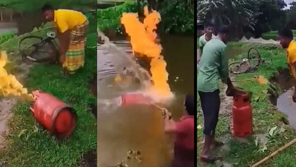 Viral Video: అకస్మాత్తుగా సిలిండర్కు మంటలు.. ముగ్గురు ఎంత కష్టపడినా నో యూజ్.. సింపుల్ ట్రిక్ తో చెక్