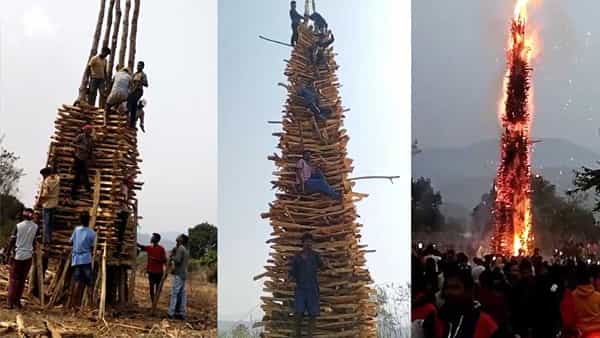 డెబ్భై అడుగుల కట్టెలు కాల్చి.. జెండాను పట్టుకునేందుకు పోటీ.. ఎందుకో తెలుసా..?!