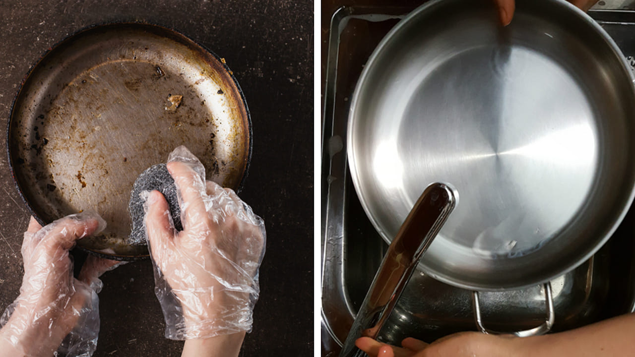 మీరు మరకబట్టిన స్టీల్ పాత్రలో మరిగిన నీళ్లు పోసి కాసేపు ఉంచండి. ఆ తర్వాత నీరు చల్లారాక.. వాటిని క్లీన్ చేయండి.. దెబ్బకు మరకలన్నీ మాయం అవుతాయి.